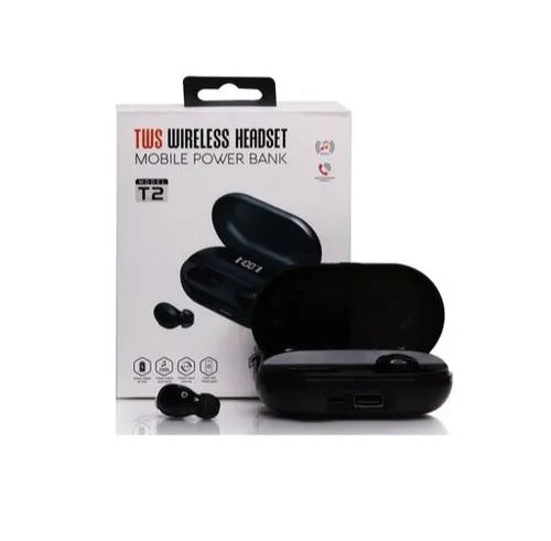T2 EarBuds - Mobile Power Bank 1500mAh Wireless Headset